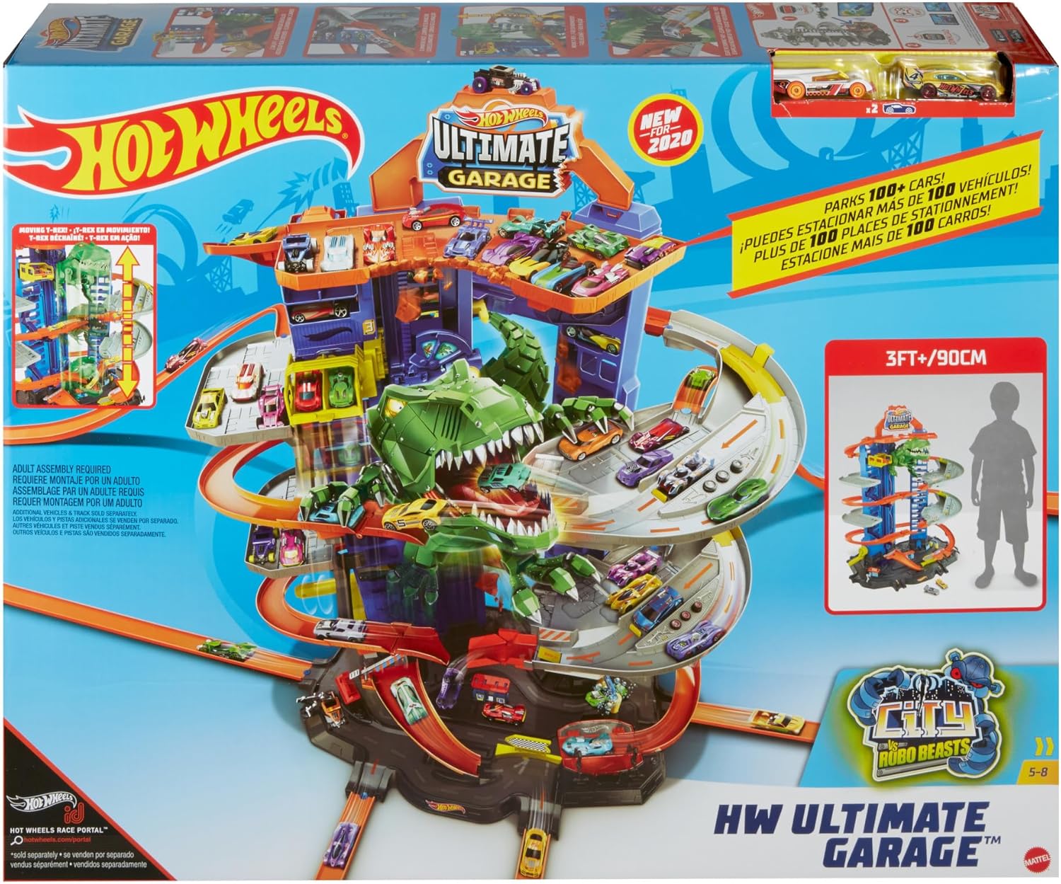 Hot Wheels Garage, Hot Wheels Parkgarage inkl. 2 Spielzeugautos, mit mehrstöckiger Autorennbahn, T-Rex Angriff und Platz für +100 Autos, Höhe: 90cm, Auto Spielzeug, Spielzeug ab 5 Jahre, GJL14 thumbnail 8